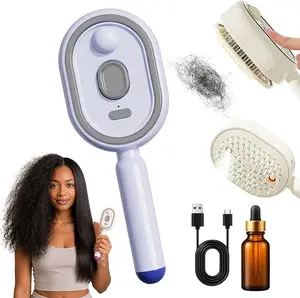 Electric Hair Brush with Nano Mist & Red Light Therapy - Self-Cleaning Detangling Scalp Massager