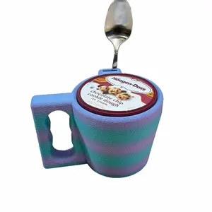 Ergonomic Insulated Ice Cream Pint Holder with Built-In Spoon Slot Cozy Grip for Dessert Lovers Colorful Design Utensils Kitchen Purple