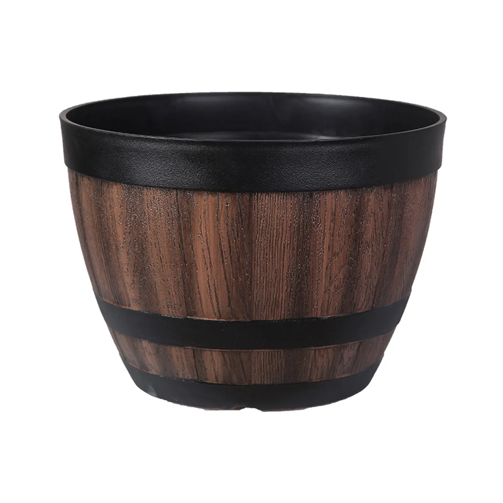 Faux Whiskey Barrel Plastic Plant Pot, Home Decor Flowerpot for Indoor, Outdoor Garden Use