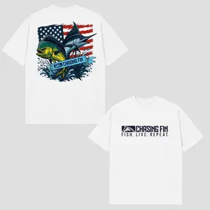 Patriotic Fishing T-Shirt – USA Flag Mahi Marlin Graphic Shirt, Outdoor Angler Shirt, Fishing Lifestyle Gift,For Men