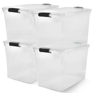 HOMZ 112 Quart Latching Plastic Storage Container, Extra Large, Clear (4 Pack)