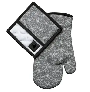 Oven Mitt and Potholder, Gray Star, 2 Pack Set, 0.75 x 7.50 x 13.50 Inches