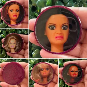 5 styles Diffrent Barb Meme Badge Reel | Cringe Face, Dark Magenta Glitter ID Holder| Nurse Teacher Office Gifts