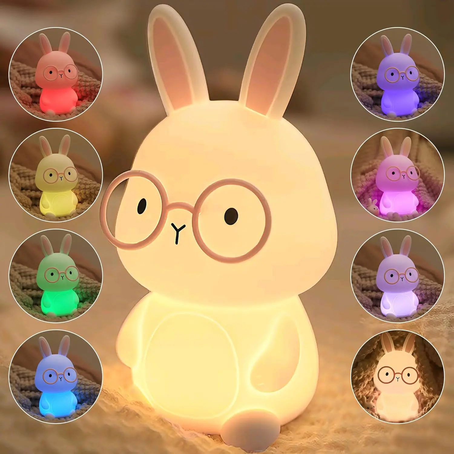 Silicone Bunny Night Light - Rechargeable LED, Touch Color Changing, 3-Level Dimmable with Timer, Child-Friendly Ambient, Kids' Gifts, Decorative Light-Up Bedroom, Easter Nursery Bedside Lamp, Gifts For Kids, Child-Friendly Ambient Night Light
