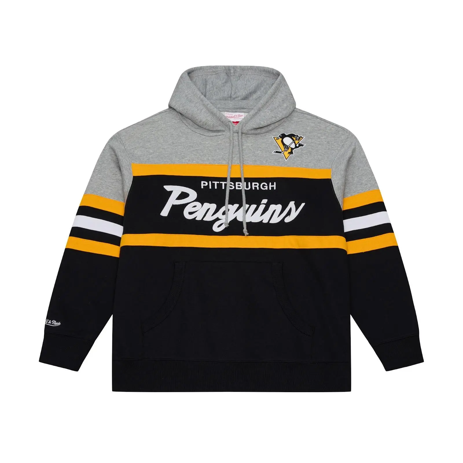 Pittsburgh Penguins Black Head Coach Hoodie NHL Throwback Sweatshirt Fleece Vintage Fan Gear Mitchell & Ness