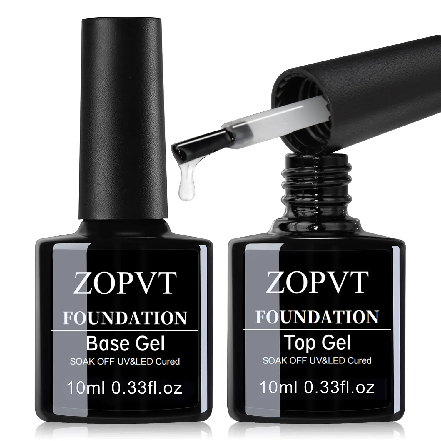 Zopvt 2-Piece Gel Top Coat & Base Coat Set, Long-Lasting Glossy Finish, No-Wipe Formula, Perfect for LED Nail Lamps, Women's Manicure Gift