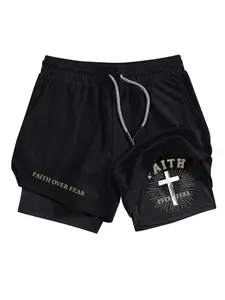 Men's Cross Print Pocket Gym Athletic Shorts, Regular Fit Breathable Quick Drying Shorts for Gym Workout Running, Casual Men's Sportswear for Summer, Soft Stretch Shorts