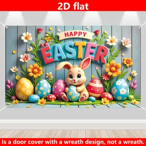 1pcs Large Happy Easter Banner Large Photo Backdrop Bunny Rabbit Eggs Flower Easter Banner Spring Summer Party Decorations For Photography  Easter Decoration Indoor and Outdoor Use Multiple sizes available