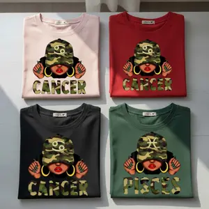 [Full 12 Zodiac] Camo Zodiac T-shirt – Full 12 Astrology Sign Pullover with Camouflage Hat & Bold Lettering, Trendy Unisex Horoscope Crewneck for Cancer, Pisces & Zodiac Lovers