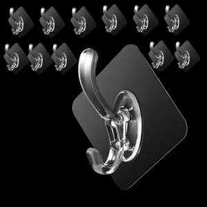 12pcs Wall Mounted Hook, Heavy Duty Self-adhesive Hook, Portable Sticky Hook for Home Bathroom Kitchen Office Dorm