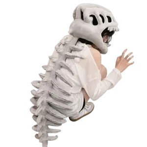 Realistic Dinosaur Skeleton Costume Set-Includes a wearable skeleton plush suit, 3D dinosaur skull headpiece, and spine costume, perfect for role-playing Grey Womenswear
