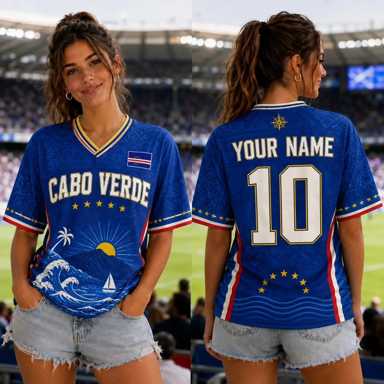 Cabo Verde Blue Custom Soccer Jersey Personalized Name Number Fan Shirt for AdultsSize S-5XL