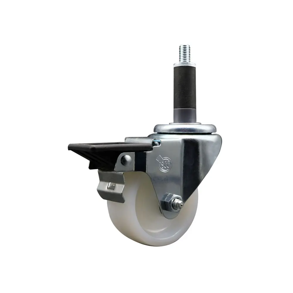 Service Caster SCC-EX20S314-NYS-PLB-1 Heavy Duty Lockable Swivel Caster - 3 in. White Nylon Wheel, 1 in. Expanding Stem, Posi Lock Brake, 300lb Capacity, Furniture Moving Lockable Wheels, Furniture Moving Wheel, Swivel Wheels