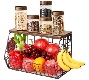 Wall Mounted Kitchen Storage Basket, Stackable Iron Fruit Vegetable Organizer, Multifunctional Wall & Countertop Basket for Bathroom Towel Toiletry Snack Storage outdoorfun