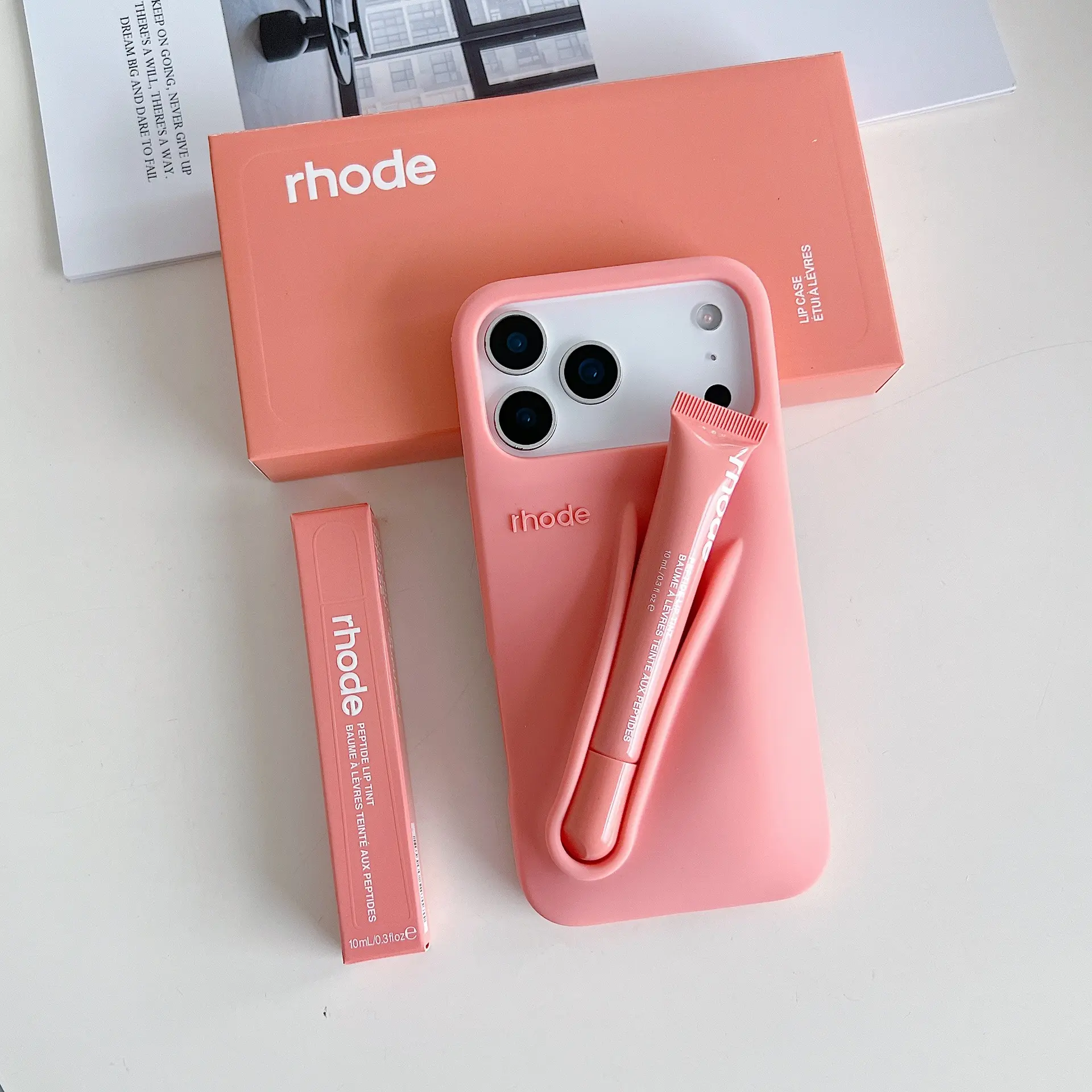 Rhode Lip Gloss Holder Phone Case for iPhone 11-17 Pro Max, Soft Silicone Cover with Built In Lip Balm Slot