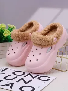 Women's Cute Plain Color Plush Thick Sole Slippers, 2024 New Style Casual Soft Comfortable Home Slippers, Warm Slippers for Indoor & Outdoor Use for Fall & Winter