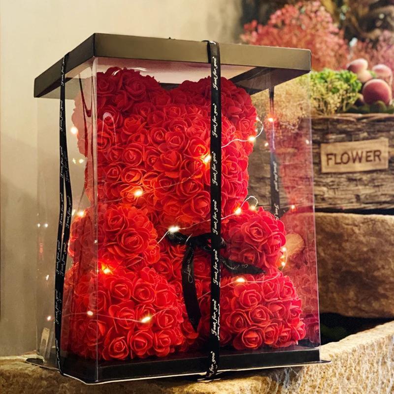 40cm Valentine's Day Rose Bear Artificial PE Flower for Girlfriend/Women/Wife, Handmade Rose Teddy Bear, Romantic Birthday/Mother's Day/Christmas/ Wedding Gifts