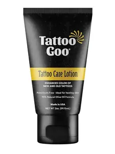 Tattoo Goo Aftercare Lotion Soothing, Color Brightening Skin Moisturizer - Healing Treatment with Olive Oil, Healix Gold + Panthenol - Vegan, (Packaging May Vary) - 2 oz