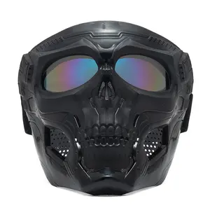 Skull Airsoft Mask Spooky Skull Full Face Mask with Goggles Impact Resistant Army Fans Supplies Tactical Mask for Halloween Paintball Game Movie Props Party and Racing Cos Mask CS Wargame