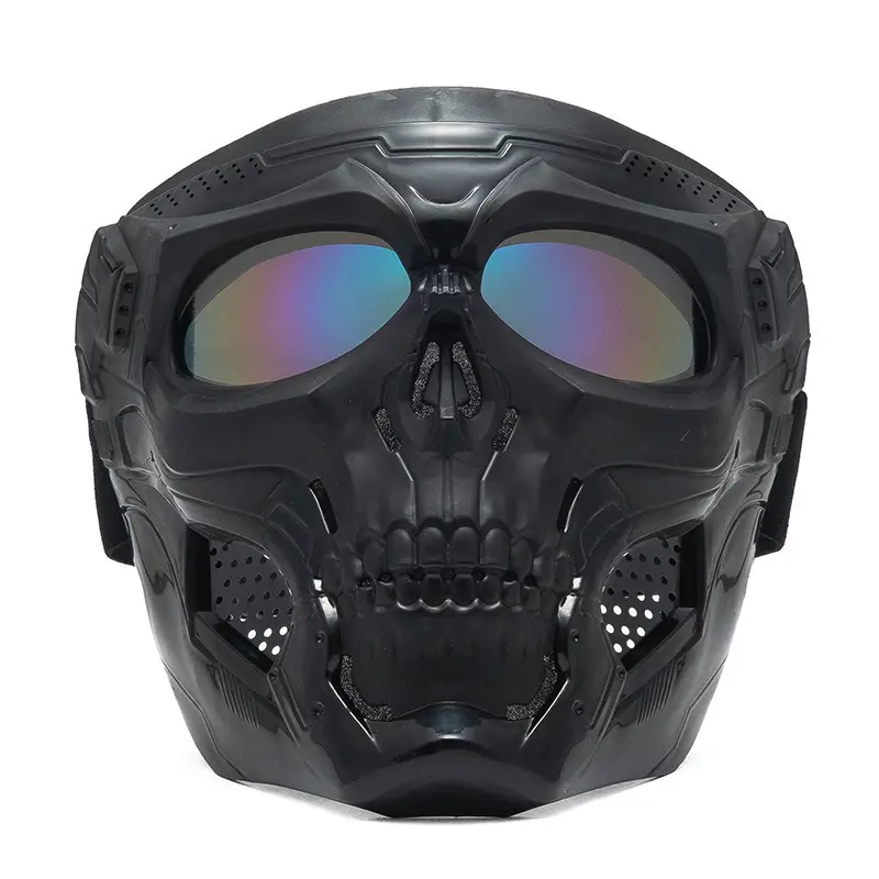 Skull Airsoft Mask Spooky Skull Full Face Mask with Goggles Impact Resistant Army Fans Supplies Tactical Mask for Halloween Paintball Game Movie Props Party and Racing Cos Mask CS Wargame
