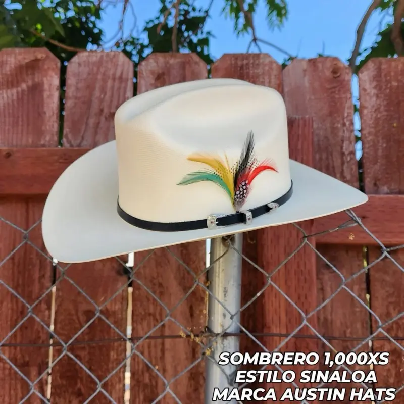 Austin Hats Sombrero Estilo Panter Belico 1000x with Feather Brim 3.5" Crown 4 1/4" Cattleman Crown Black Hatband Made in Mexico