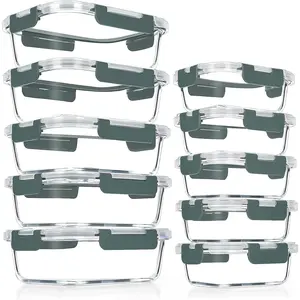 10 Pack Glass Meal Prep Containers, Airtight Glass Lunch Containers, Stackable Glass  Storage Containers Set with , of BPA,for Microwave, Oven, Freezer & Dishwasher,Grey