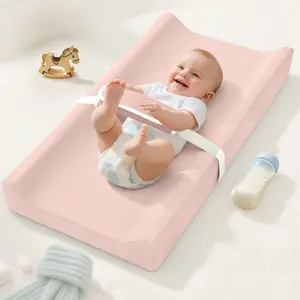 Caveen Baby Changing Pad, Waterproof PU Cover, Contoured Diaper Changing Pad, with Non-Slip Safety Belt, Waterproof & Wipe-Clean, Cozy Diaper Changing Pad for Dresser and Table, Portable and Lightweight, Large Cushioned Foam, Pink