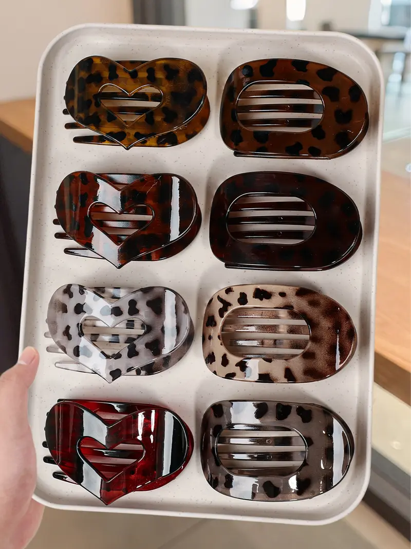 4pcs/8pcs large flat hair clip, Super cute clips, suitable for women's thick/sparse hair, love hollow flat claw clip, casual all-match solid color flat hair clip, hair clip firmly set the hair, will not slip off the design of the bun, half tie hairstyle