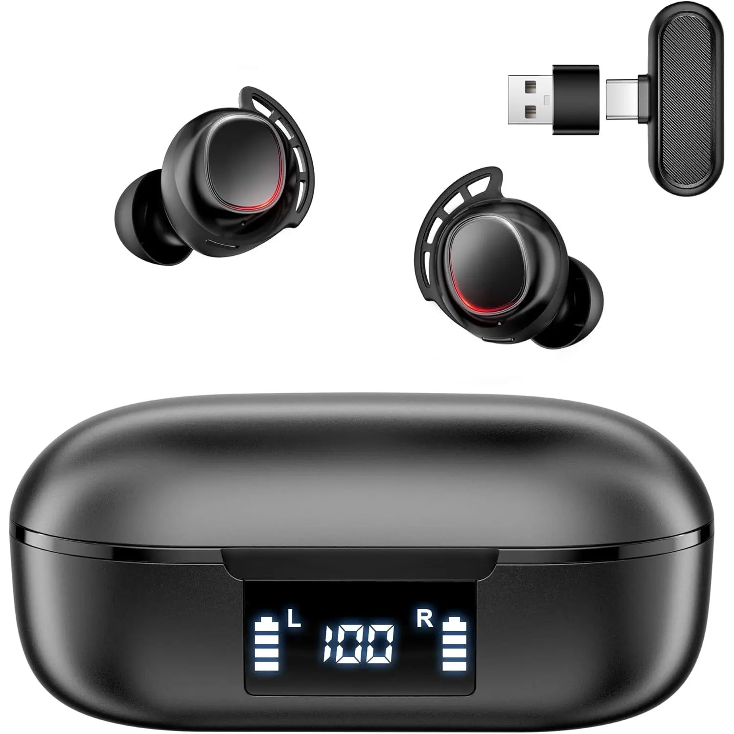 Wireless Gaming Earbuds 20ms Ultra Low Latency 2.4GHz Bluetooth Dual Mode with Mic and LED Display for Meta Quest 3 2 PS5 PS4 Steam Deck VR Nintendo