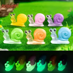 6 Piece Glow in the Dark Big Eye Snail Resin Statues, Multicolor No Power Needed Decor for DIY Gardening and Cake Decoration, Creative Home Decor Gift, Garden Accessories