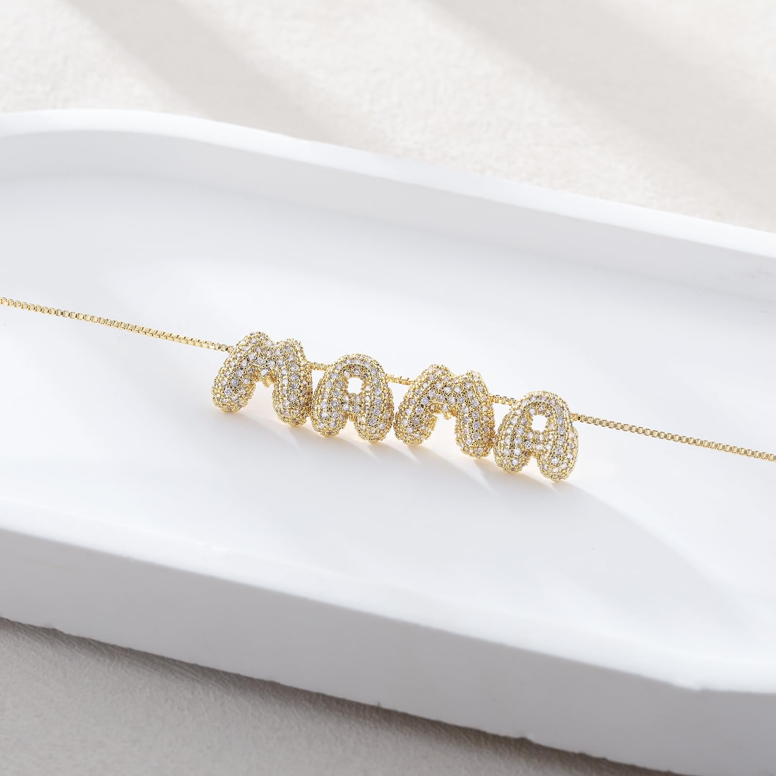 VENOCO Gold Necklace for Women 14k Gold Plated Dainty MaMa Mom Love Necklaces for Women CZ Pendant Necklace Dainty Mother Day Birthday Gift Chain