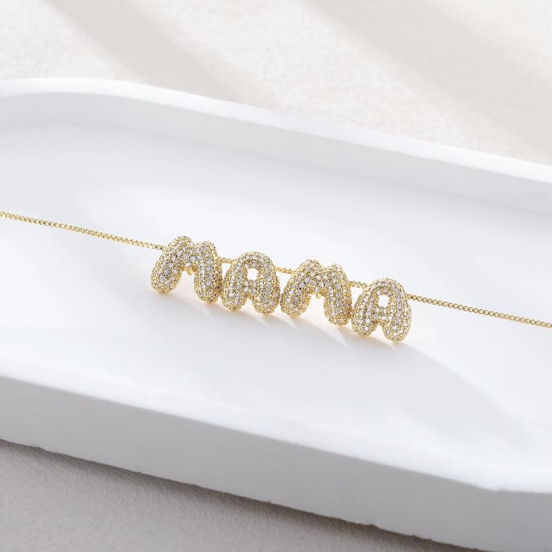 VENOCO Gold Necklace for Women 14k Gold Plated Dainty MaMa Mom Love Necklaces for Women CZ Pendant Necklace Dainty Mother Day Birthday Gift Chain