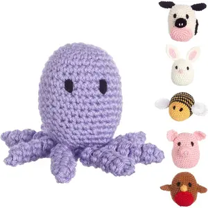 Pudgies Animals Crochet Kit, Octopus, 3", Complete Crochet Kit, Learn to Animal Starter Kit for All Ages, Includes Instructions, DIY Amigurumi Kits