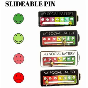 Social Battery Pin - Slider Pins for Introverts, Funny Interactive Mood Pins for Jackets & Backpacks - Novelty Cowboy Accessories for Men, Cute Gifts for Girlfriend, Wife, Her [Novelty Accessories]