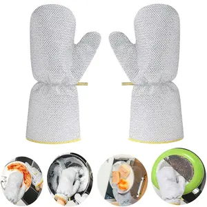 Wire Dishwashing Gloves Multipurpose Non-Scratch Wire Dishcloths for Wet and Dry Use Reusable Cleaning Cloths for Kitchen Sinks and Pans Silver Removable Washable Steel Wool Mother's Day Gift