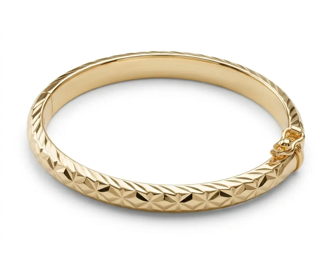 14K Gold Plated Etched Bangle Bracelet for Babies, Kids and Women