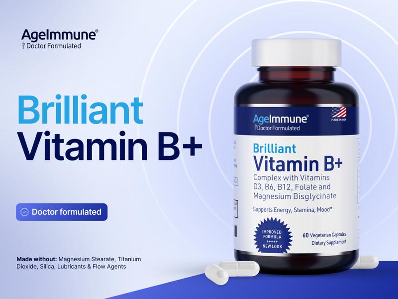 Vitamin B Complex - 60 Capsules with Vitamins B6 20mg D3 1000IU Magnesium Bisglycinate 260mg Methyl B12 1000mcg and Folate as Methylfolate 600mcg DFE. Healthcare Dietary