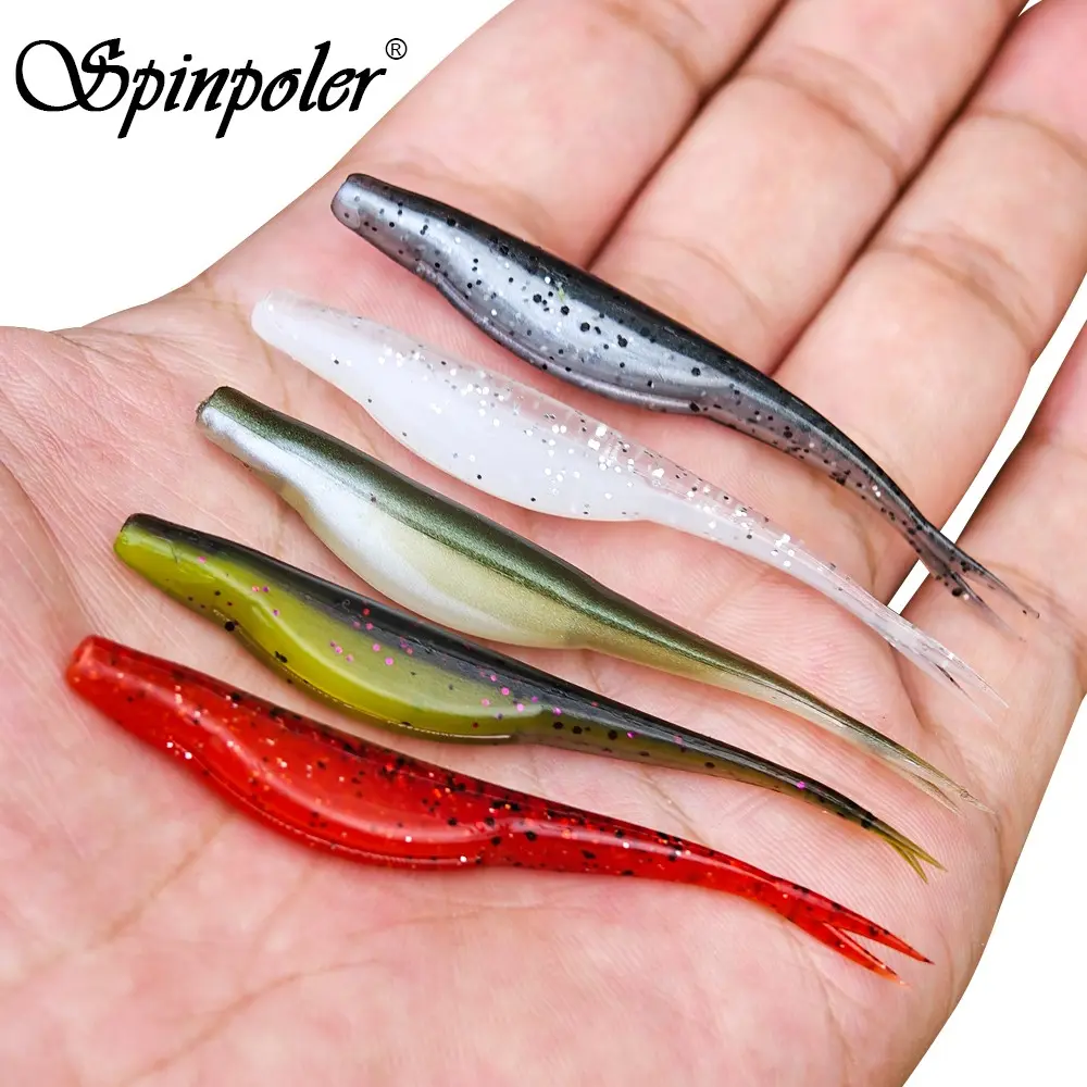 Spinpoler Jerkbait Fishing Lure, 7cm Fish Shape Shad, Finesse Mini Tiny Fluke, Deep Belly Split Tail, Tpr Floating Soft Plastic, Floating Fishing Lures, Fishing Stuff