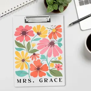 Custom Acrylic Clipboard With Teacher Name, Flower Teacher Clipboard, Teacher Appreciation Gift, Back to School Gift, Teacher Planner.