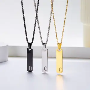 initial stainless steel 26 English letter necklace exquisite fashion rectangular laser lettering necklace collarbone chain