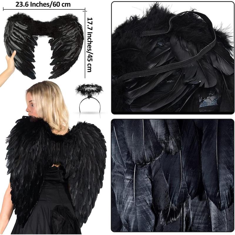 Angel Wings and Halo Headband Kids Girls, White Black Feather Wings for Children Adult