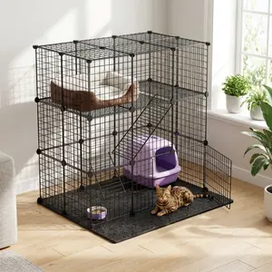 iMountek 2-Tier Cat Cage Playpen, Detachable Indoor Pet Enclosure Kennel with Climbing Ladder, 2 Doors for Cats, Ferrets Transparent Clear Acrylic Puppy Play Pen