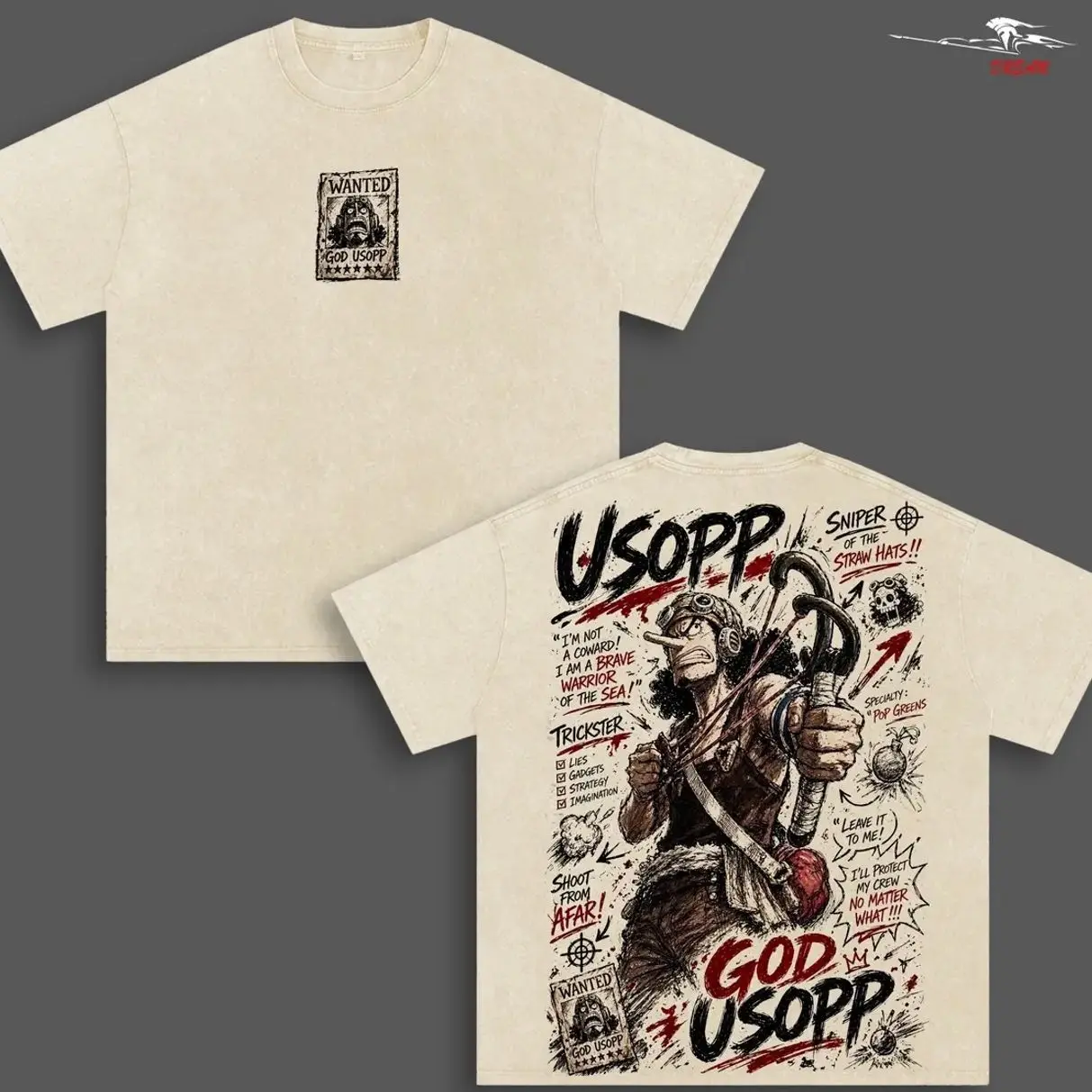 God Usopp Anime Double Printed Vintage Washed Tee Unisex Oversize Anime Manga Washed Heavyweight Cotton T-shirt YTV
