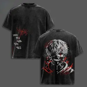 Kaneki Ken T-Shirt Tokyo Ghoul Anime Graphic Tee Oversized Acid Washed Lightweight Cotton Men Shirts Anime Streetwear Casual Menswear Unisex Summer Clothing Gift for Anime Fans，Tokyo Ghoul anime merchandise