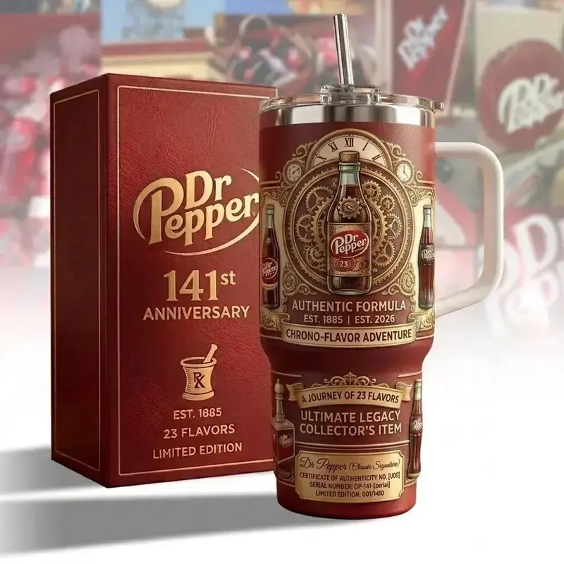 Dr Pepper 141st Anniversary Limited Edition 40oz Tumbler - Ultimate Legacy Collector Edition Travel Mug - Steampunk Vintage Style Insulated Cup with Handle - Since 1885 Original Recipe Soda Fan Gift