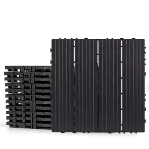 Plastic Interlocking Deck Tiles 12 Pack, 12"x12"  Patio Flooring, Weather Resistant Outdoor Deck Tiles for Balcony, Porch, Backyard, Dark Grey
