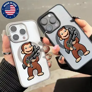Curious George Gun Monkey Aesthetic Design Pattern Casing For iphone17 16 15 14 13 12 11 XS Plus Pro Max Samsung22 23 24 25 FE Ultra [Compatible withMagSafel] Magnetic transparent Soft Silicon TPU Protector Fashion Trend Anti-scratch Stylish Cover