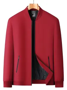 Men's Baseball Neck Casual Fashion Spring & Fall Jacket, Pure Color Loose Fit Men's Outerwear, Stylish Flight Jacket for Daily Wear