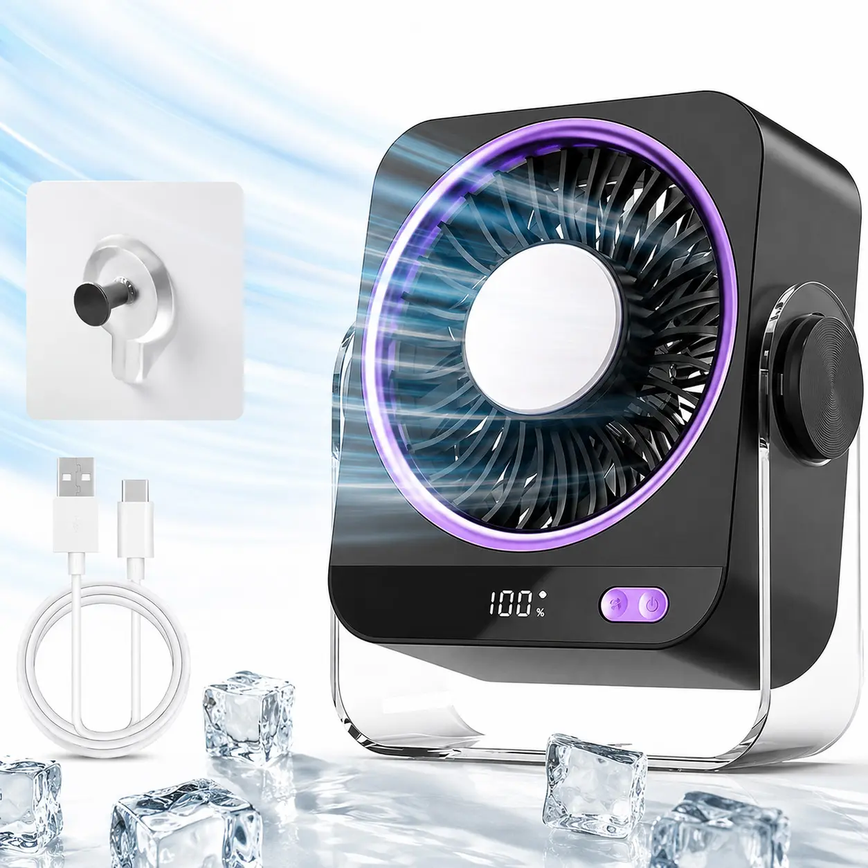 Small Portable Desk Fan Rechargeable USB Fan, 199 Speeds Digital Display Quiet Turbo Airflow Fan, 180° Tilt Personal Desktop Fan for Bedroom Office Travel Camping Cruise RV, Low Noise Dual Adjustment Modes Table Fan