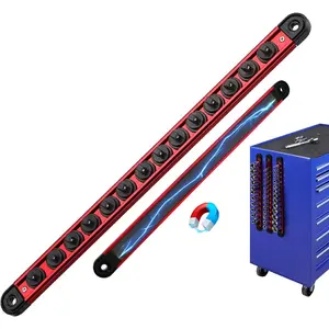 1/4-Inch Magnetic Socket Organizer Rail, Aluminum Alloy Socket Rail, Heavy Duty Sockets Holder with 14 Clips, 360° Swivel Clip Tool Tray, Sockets Organizer for Tool Box Drawer (Red)